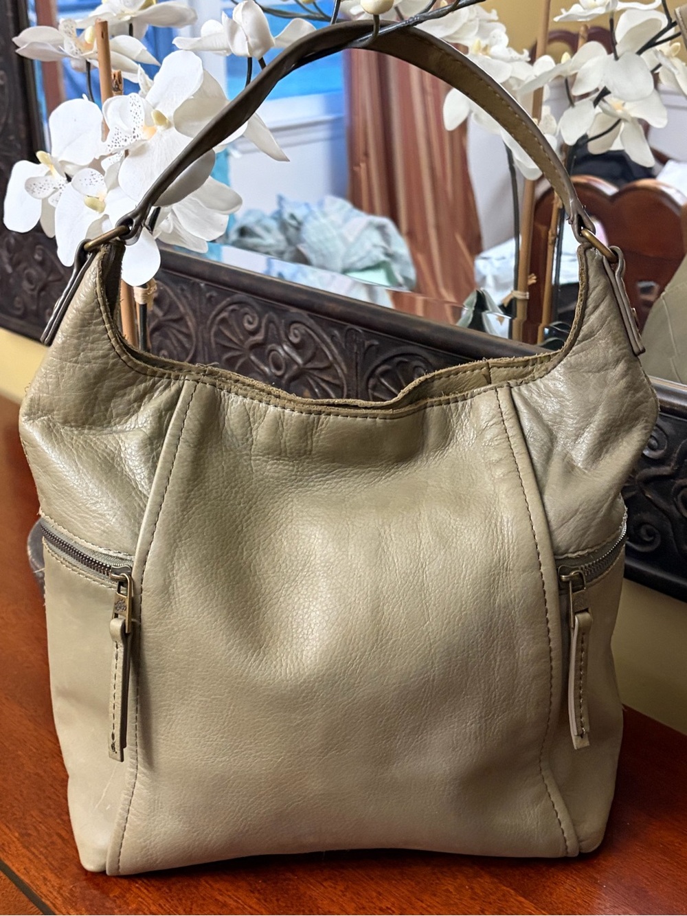 American Leather Co Olive Green Leather Shoulder Bag